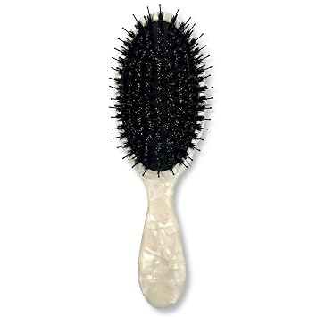 Brush Boar Hair Bristle & Nylon - Boar Bristle Brush from Saki Shears - For Normal to Thick Hair Gently Detangles Softens Improves Texture (Pearl)