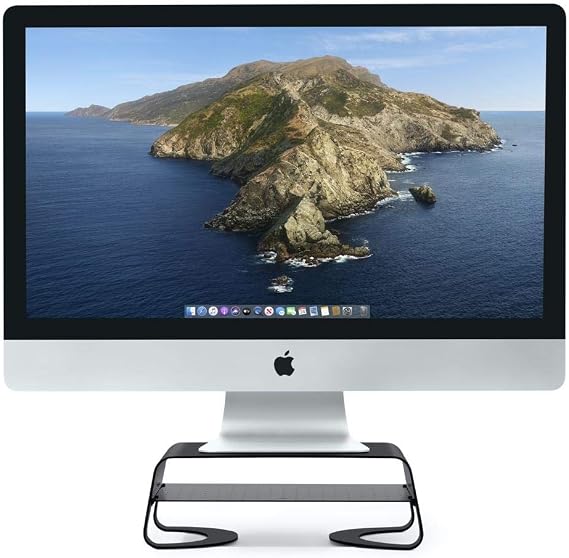Twelve South Curve Riser Monitor Stand | Ergonomic Desktop Stand with Storage Shelf for iMac and Displays, Matte Black