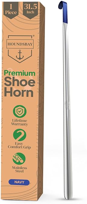 HOUNDSBAY Metal Shoe Horn Long Handle for Seniors, Heavy Duty Shoehorn