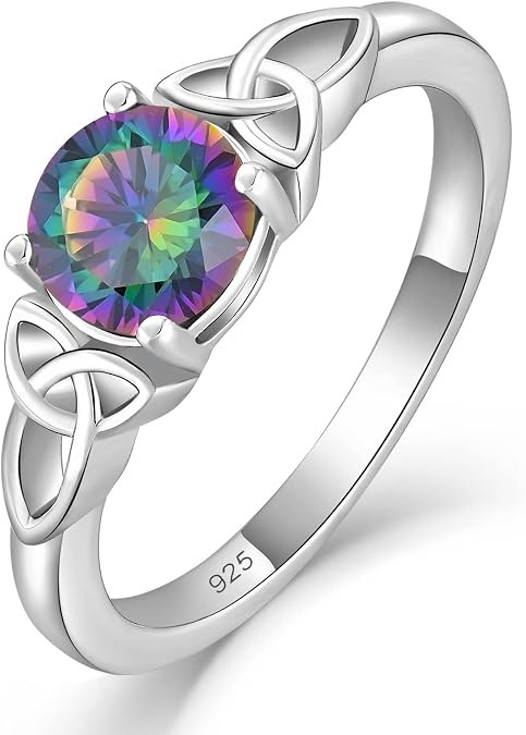 YL Celtic Knot Rings for Women 925 Sterling Silver Round Cut Birthstone Statement Ring