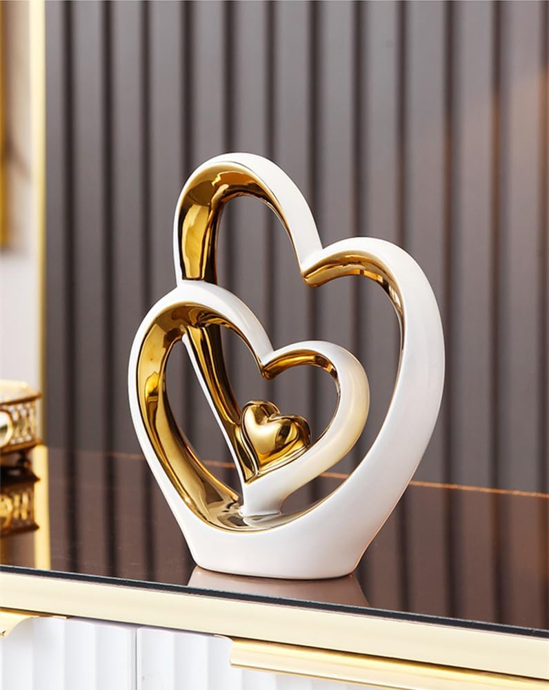 Double Heart Ornament,Double Heart Ceramic Statue,Home Decoration sculpture,Creative Home Modern Gift Office Living Room Decoration Collection Souvenir,Gift
