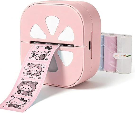 ciciglow D20 Mini Sticker Printer, Label Maker Machine with 3 Rolls Colored Thermal Paper (Battery Included), Portable Sticker Maker, Print APP, for DIY, Journaling, Office Home Use
