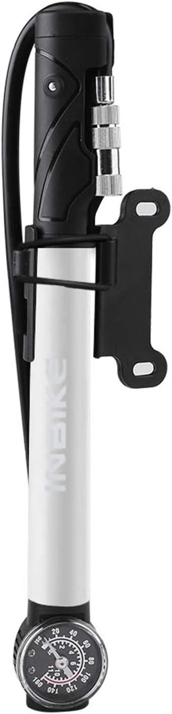 Mini Bike Pump Portable High-pressure Bike Tire Frame Pump Fits Presta Schrader with Pressure Gauge for Road Mountain Bikes (Silver)
