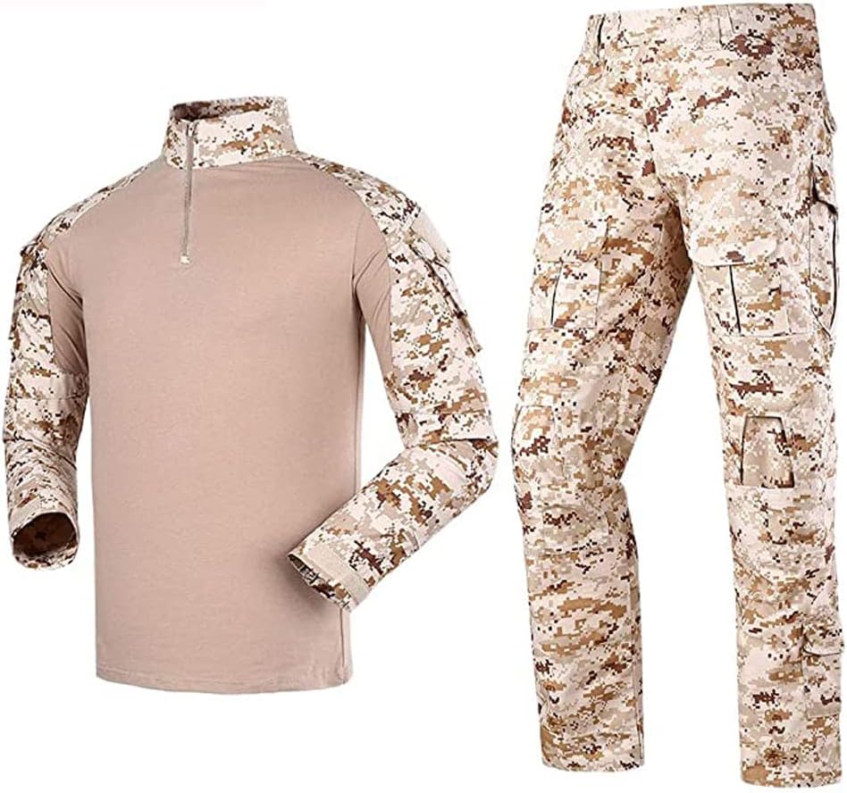 LANBAOSI Men's Tactical Combat Shirt and Pants Set Long Sleeve Woodland Hunting Military Uniform 1/4 Zip