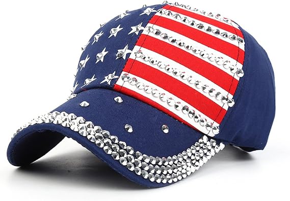 American Flag Baseball Cap Sparkle Rhinestone USA Flag Deim Hip Hop Hat