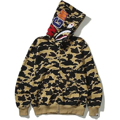 Embroidered Shark Pullover Oversized Camo Couple Coat Autumn Winter Long Sleeve Spring Autumn Clothing Zip Sweatshirt Unisex