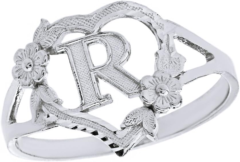 Silver Initial Alphabet Personalized Heart Ring - Letter R