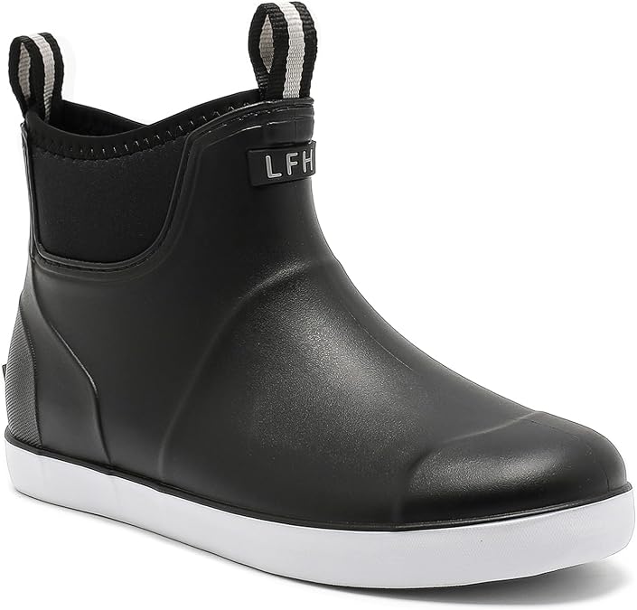 Mens Deck Boots Waterproof, Rubber Ankle Rain Booties For Fishing