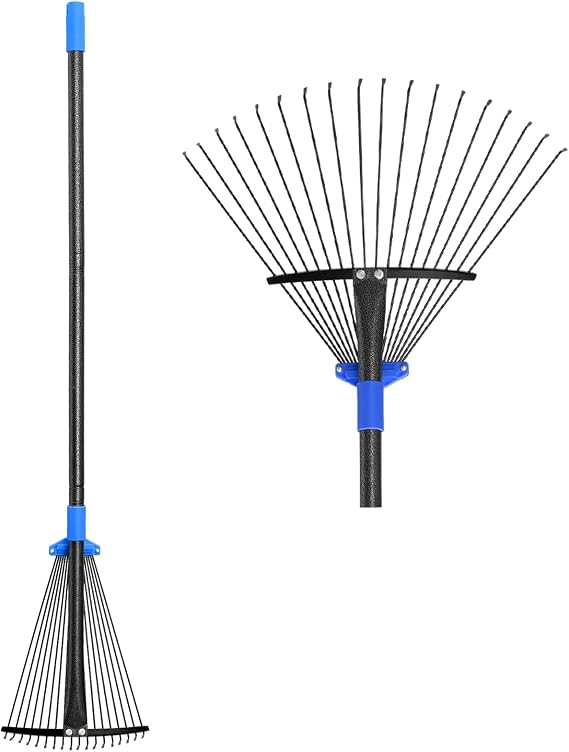 Adjustable Leaf Rake, Metal Garden Rakes for Lawns Heavy Duty Leaves with Expandable Head 8-17", Yard Women Kids Rake for Gardening RV Camping 30-50 inch