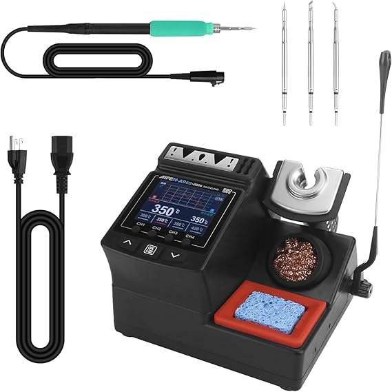 A9ED Soldering Station Full-Color Display Curve Mode Rapid Heating 212°F-842°F Solder Station Soldering Iron with C210 Handle and 3 Soldering Tips