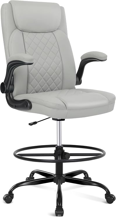 Misolant Drafting Chair, Tall Office Chair for Standing Desk, Standing Chair with Adjustable Height and Flip-up Armrest, Leather Drafting Chair, High Office Chair for Counter Height Desk