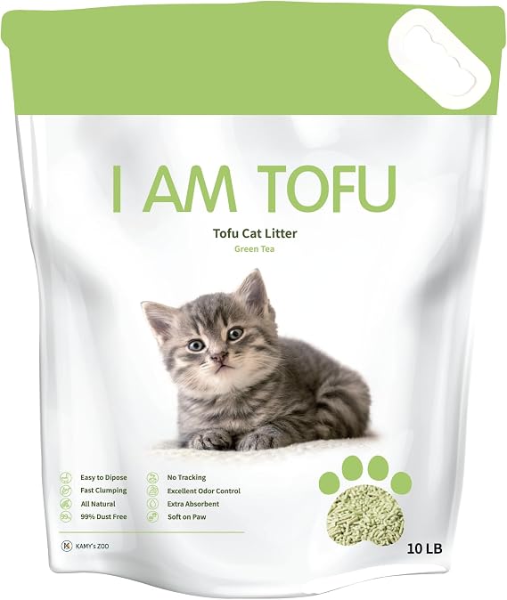 I AM TOFU - Tofu Cat Litter, Low Dust Lightweight Clumping Litter with Odor Control (10 LBS, Green Tea)