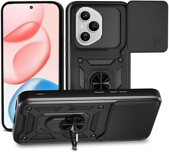 for Honor 400 Pro Case, Shockproof Case with Camera Lens Protection, Protective Ring Armour Phone Cover [Kickstand], Dual Layer Shock Absorption Phone Case for Honor 400 Pro - Black