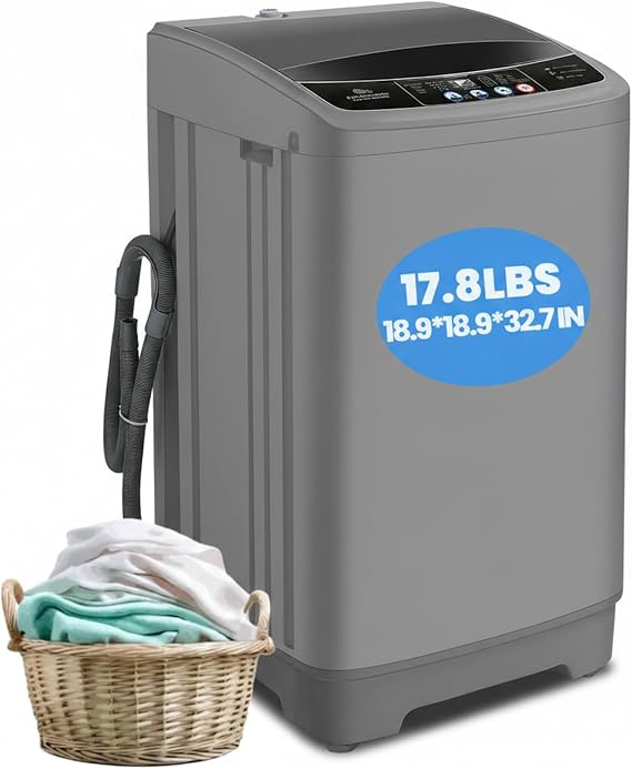 Nictemaw Portable Washing Machine 17.8Lbs Portable Washer 2.4 Cu.ft Full Automatic Compact Laundry Washer with 10 Programs 8 Water Levels, Built-in Drain Pump, Energy Saving for Apartment Home RVs