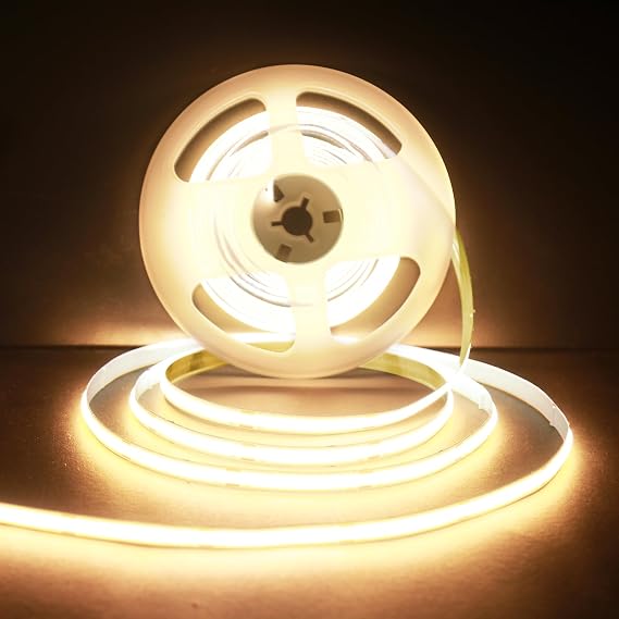 COB Led Strip, 5M 3000K Warm White LED Strip Lights DC12V,480LEDs/M, CRI 90+, Easy DIY Home Decor Installation, Home DIY Lighting [Energy Class A] (Warm White, 5M COB 12V) [Energy Class A]