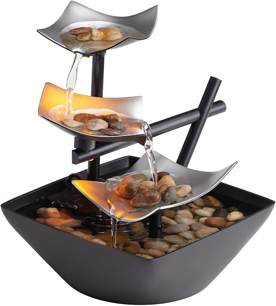 Homedics Tabletop Water Fountain, Home Decor Soothing Sound Machine | Automatic Pump, Deep Basin & Natural River Rocks. Indoor Zen Relaxation for Office, Living Room, or Bedroom, 8.25 Tall