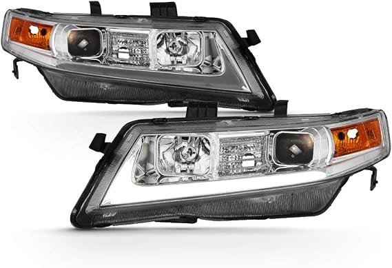 ACANII - For 2004-2008 Acura TSX CL9 LED Tube Projector Headlights Headlamps Chrome Housing Driver & Passenger Side