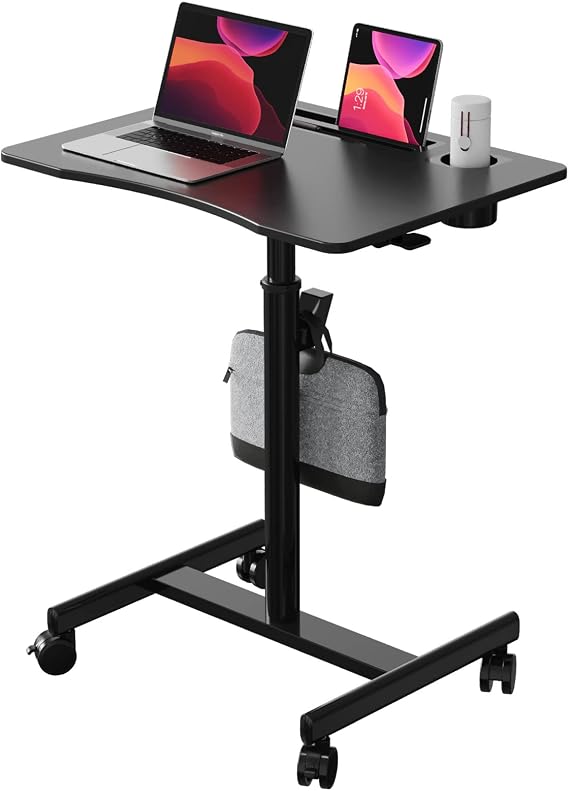 28" Mobile Standing Desk with Cup Holder & Widened Slots