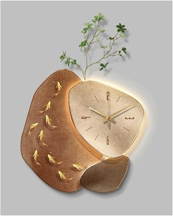 Clock Modern Sandstone Wall Clock with Led Light, Creative Irregular Frameless Decorative Clock Luminous Wall Art for Living Room Bedroom Office School Hotel