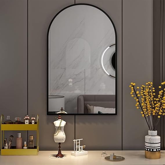 Rowjut Arched Bathroom Mirror for Wall, 36"X24",Black Wall Mirror