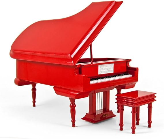 Sophisticated 18 Note Miniature Musical Hi - Gloss Fire Engine Red Grand Piano with Bench - Many Songs to Choose - Daddy's Little Girl