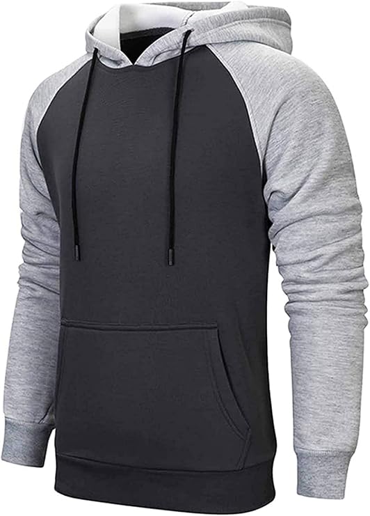 Wielsscca Mens Hoodies Patchwork Pullover Fleece Color Block Long Sleeve Sweatshirts Casual Tops with Pocket