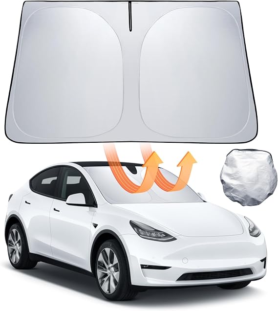 SunShade Windshield for Tesla Model 3/Y 2018-2026 Foldable Sun Visor Protection Cover with Storage Bag UV Rays Block Windshield Shade Tesla Juniper Highland Accessories