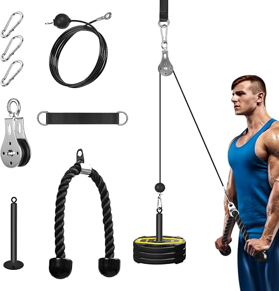 Cable Pulley System Home Gym, Lat Pull Down Pulley System Cable Machine Attachments for LAT Pull Down, Arm Back Shoulder Workout