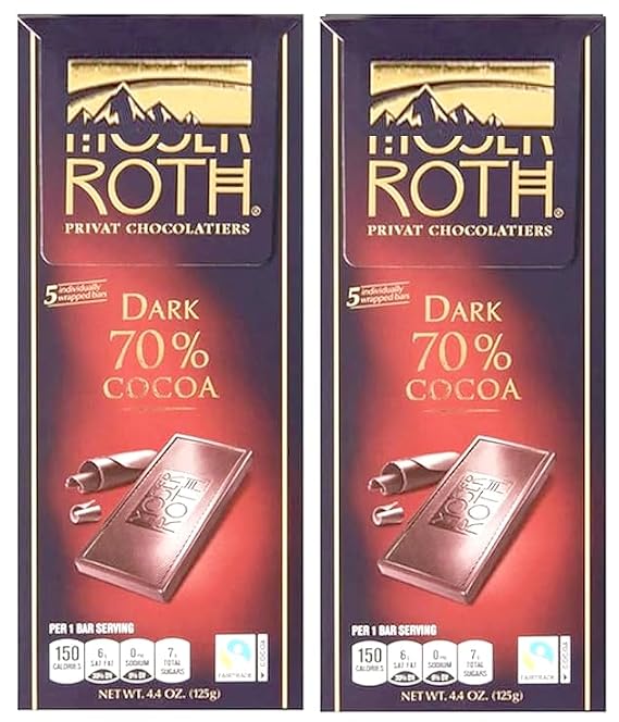 Roth Moser 70% German European Cacoa 4.4oz Bar, Individually Wrapped Dark Chocolate Squares, Low Carb Snack Snacking Keto Friendly Valentine's Day Gift Dessert Food Sweets 2 Pack