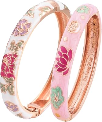 UJOY Vintage Cloisonne Bracelets Flower Enameled Jewelry Plated Cuff Bangle for Women Gift Box 55A35