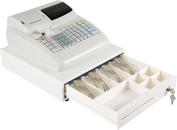 47 Keys Cash Register for Small Businesses, Commercial Cash Drawer, White | Electronic Cashier Register, Thermal Printer Head, Tabletop, For Restaurant Retail Supermarket Store