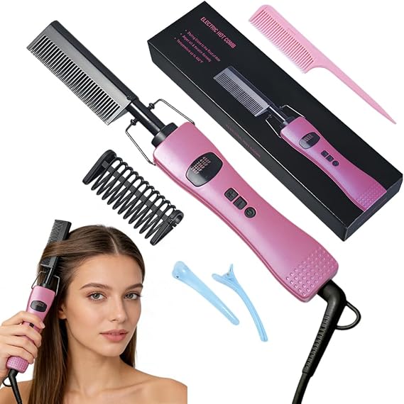 Hot Comb Hair Straightener, Hot Comb for Wigs, Electric Straightening Comb, 280~450℉ Temperatures Adjustable, 60 Min Auto Shut Off, for Wigs, Afro Hair & Beard