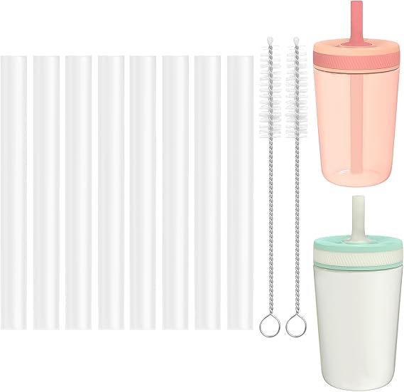 Replacement Straws Compatible with Zak Designs Kelso Tumbler 15oz & 12oz Toddler Cup Tumbler - Kids Water Bottle Replacement Accessories For Zak - 8 Clear Straws, 2 Cleaning Brush