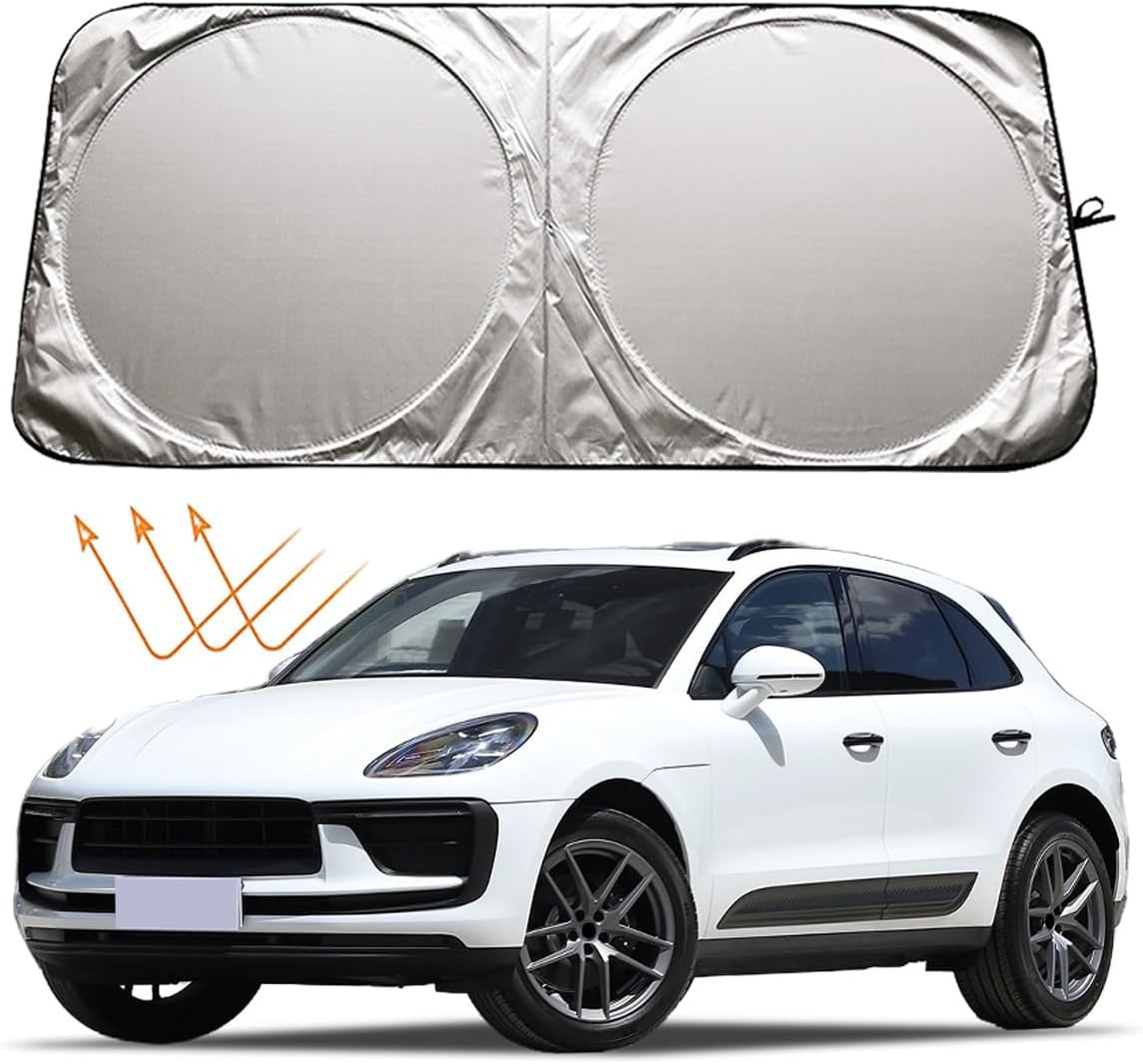 XHRING Car Windshield Sun Shade Sunshade Compatible with Porsche 911 2005-2026 Macan 2015-2026 Cayenne 2003-2024 2025 2026 Panamera 2010-2026 Carrera 2005-2024 Accessories Car Front Window Sun Shield
