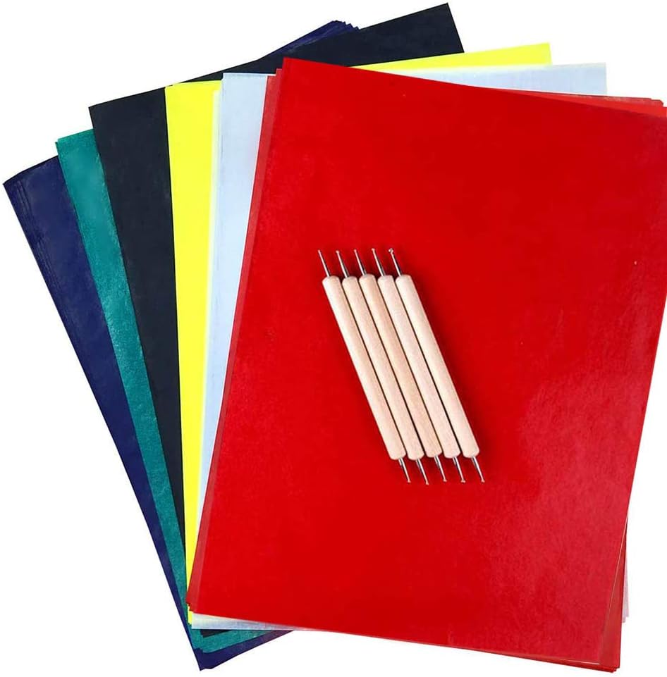 Yesallwas 100 Sheets A4 Multicolor Carbon Transfer Paper,Tracing Paper Carbon Copy Paper for Wood, Paper, Canvas and Other Art Surfaces with 5 Pieces Double Ended Tracing Stylus