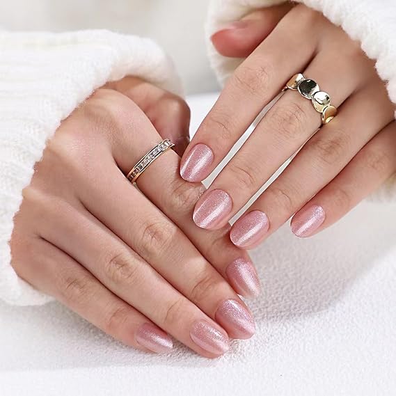 Short Press on Nails Almond Fake Nails Glossy False Nails with Gradient Designs Glitter Press on Nails Full Cover Acrylic Nails Stick on Nails for Women and Girls 24Pcs