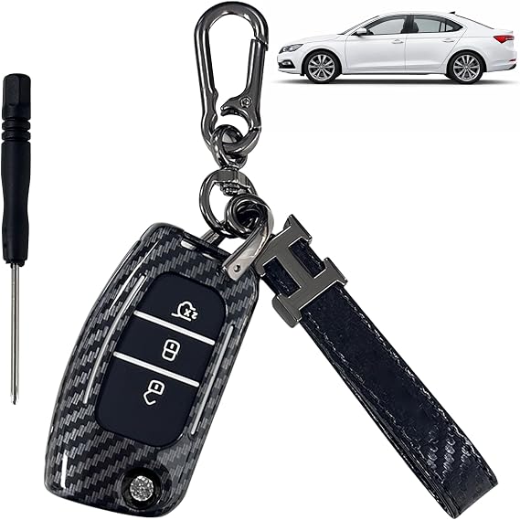 Key Case for Ford Fiesta with Keychain, Key Cover for Ford Fiesta, Drop and Wear Resistant, Stylish and Durable, 3 Buttons Car Keys Case Shell Compatible with Ford Fiestas/Focus/Galaxy/Mondeo/Kuga