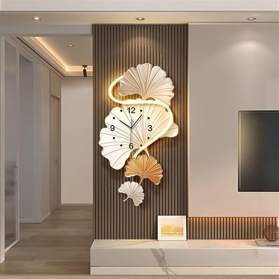 Plug-in Power Supply Wall Clocks for Living Room Decor, 3D Wall Painting Decor with Light, Modern Large Wall Clock for Living Room, Corridor, Bedroom, Kitchen(B,55x94cm/21.7x37in)