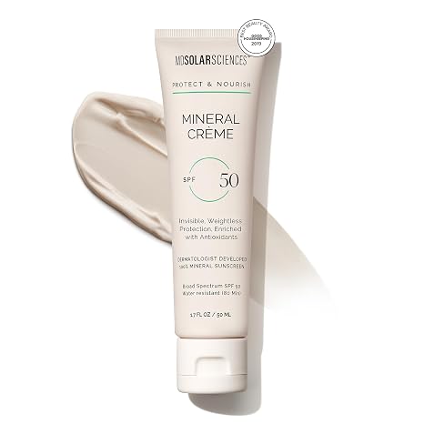 MDSolarSciences Mineral Creme SPF 50 Sunscreen for Face Water-Resistant, Broad Spectrum UV Protection Blendable Micronized Zinc Oxide Smooth, Natural Matte Finish