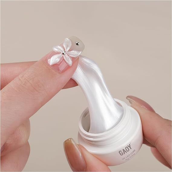 GAOY Pearlescent White 3D Sculpting Gel for Nail Art, 15g Solid Builder Gel