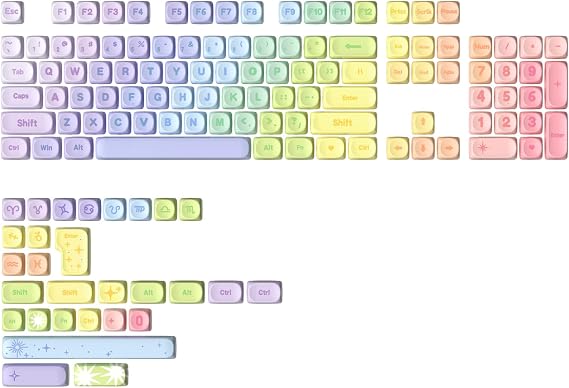 YUNZII Rainbow 140 Keys MOA PBT Dye-Sub Keycaps (Rainbow, MOA Profile)