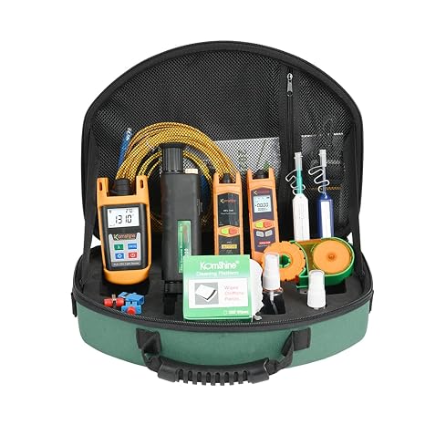 Fiber Optic FTTH Loss Toolkit KLT-15D with Microscope 200X Magnification | OPM Tester Power Meter -70~+10dB, SM Optical Light Source 1310/1550nm, Visual Fault Locator, Cleaner Pen For SC, FC, ST, LC