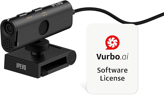 IPEVO VurboCam 4K Vurbo.ai-Powered Webcam, Ultra HD 13MP USB Camera for PC/Mac, AI Meeting Notes, Real-Time Translation, Noise Reduction Mic, Plug-and-Play for Zoom, Teams
