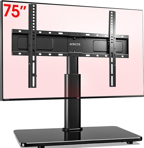 AOKCOS TV Stand Height 900 mm for 32-55 65 75 Inch TVs Tilting Swivel Height Adjustable TV Stand Universal TV Stand Max VESA 600 x 400 mm 45 kg (Black)
