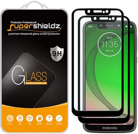Supershieldz (2 Pack) Designed for Motorola (Moto G7 Play) Tempered Glass Screen Protector, (Full Screen Coverage) Anti Scratch, Bubble Free (Black)