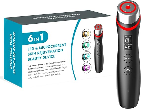 Face Beauty Device for at-Home Use 6-In-1 Micro Current Face Massager Led & Microcurrent Skin Rejuvenation Improve Skin Elasticity
