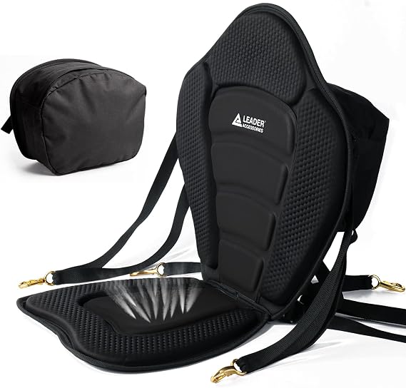 Leader Accessories Kayak Seats Paddle Board Seat Universal Canoe SUP Seat | with Back Support - Deluxe Kayak Chair Seat Cushion with Storage Bag