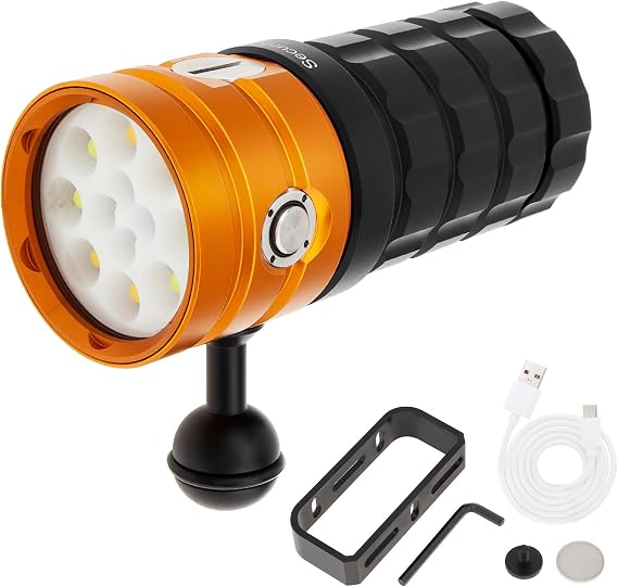 SecurityIng Dive Light for Underwater Photography, DF15 25000 Lumens, 100m Underwater Video Light, Aluminum Alloy Diving Flashlight with Type-C Charging Waterproof Flashlight for Diving