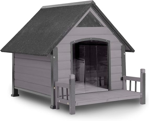 Aivituvin Outdoor Dog House Indoor Dog Kennel with Anti-Chewing Metal Frame, Weatherproof Roof, PVC Curtain, Raised Legs, 45" D x 32.9" W x 32.6" H