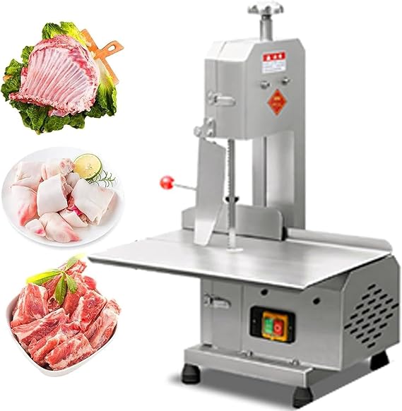 Meat Cutting Bandsaw Machine - 750W Electric Bone Saw 47 x 32.5CM Commercial Meat Cutter, 0-13CM Cutting Thickness 6 Saw Blades F Rozen Meat Cutter for Ribs